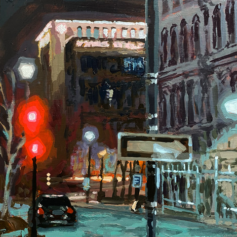 George Street looking towards Lower Water Street, 10"x10", acrylic on wood panel. 2024.