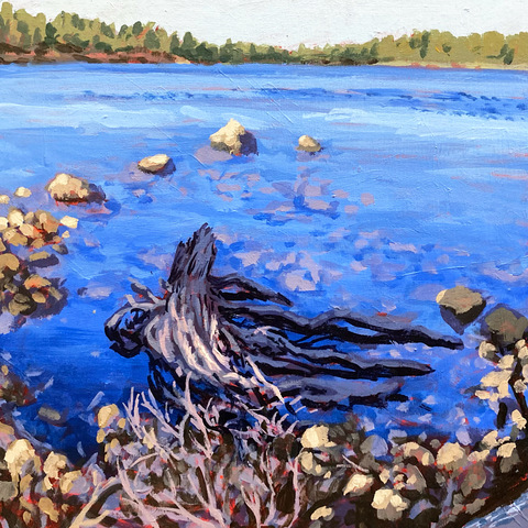 Submerged Roots, 10”x10”, acrylic on wood panel.