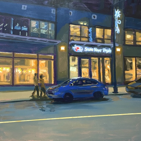 Cute Sushi Dates, (Queen Street), 24x24, Acrylic on Wood Panel, 2026. Jack Ross