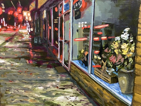 Flower Shop on Quinpool, 12x16, Acrylic on Wood Panel, 2026. Jack Ross