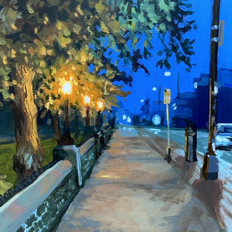 Orange Lamps, (Barrington, Government House), 10x10, Acrylic on Wood Panel, 2026. Jack Ross