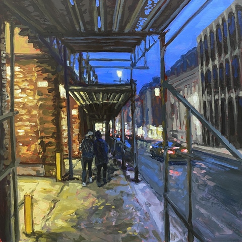 Walk Me Home? (Granville Street before Duke), 20x20, Acrylic on Wood Panel, 2026. Jack Ross