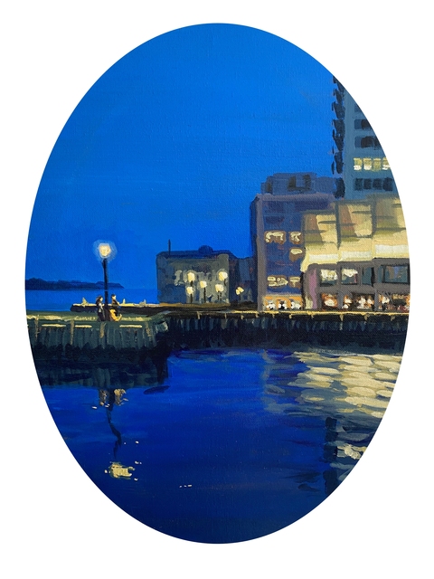 Waterfront Walk, 12x16 Oval, Acrylic on Canvas, 2026. Jack Ross